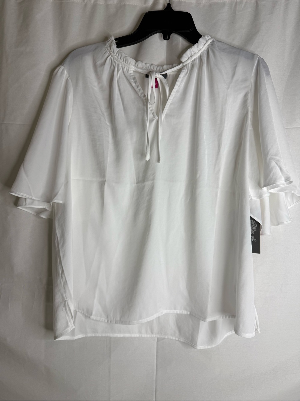 Vince Camuto Ivory Tie Neck Short Sleeve Blouse Women's 100% Polyester L